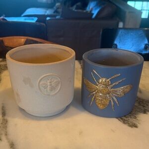 Vintage Blue and White Bee Ceramic Vases